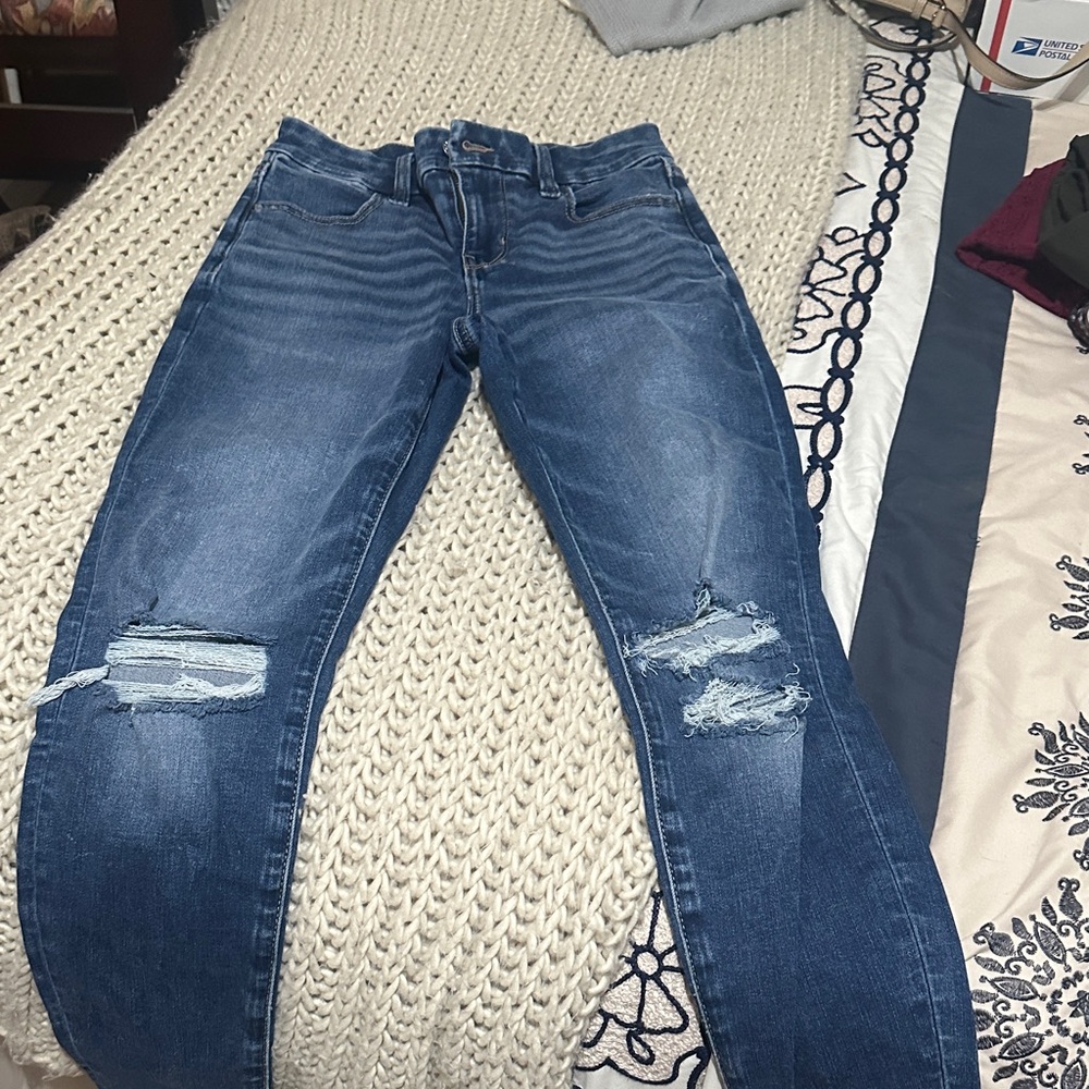 American Eagle Outfitters Blue Ripped Skinny Jeans